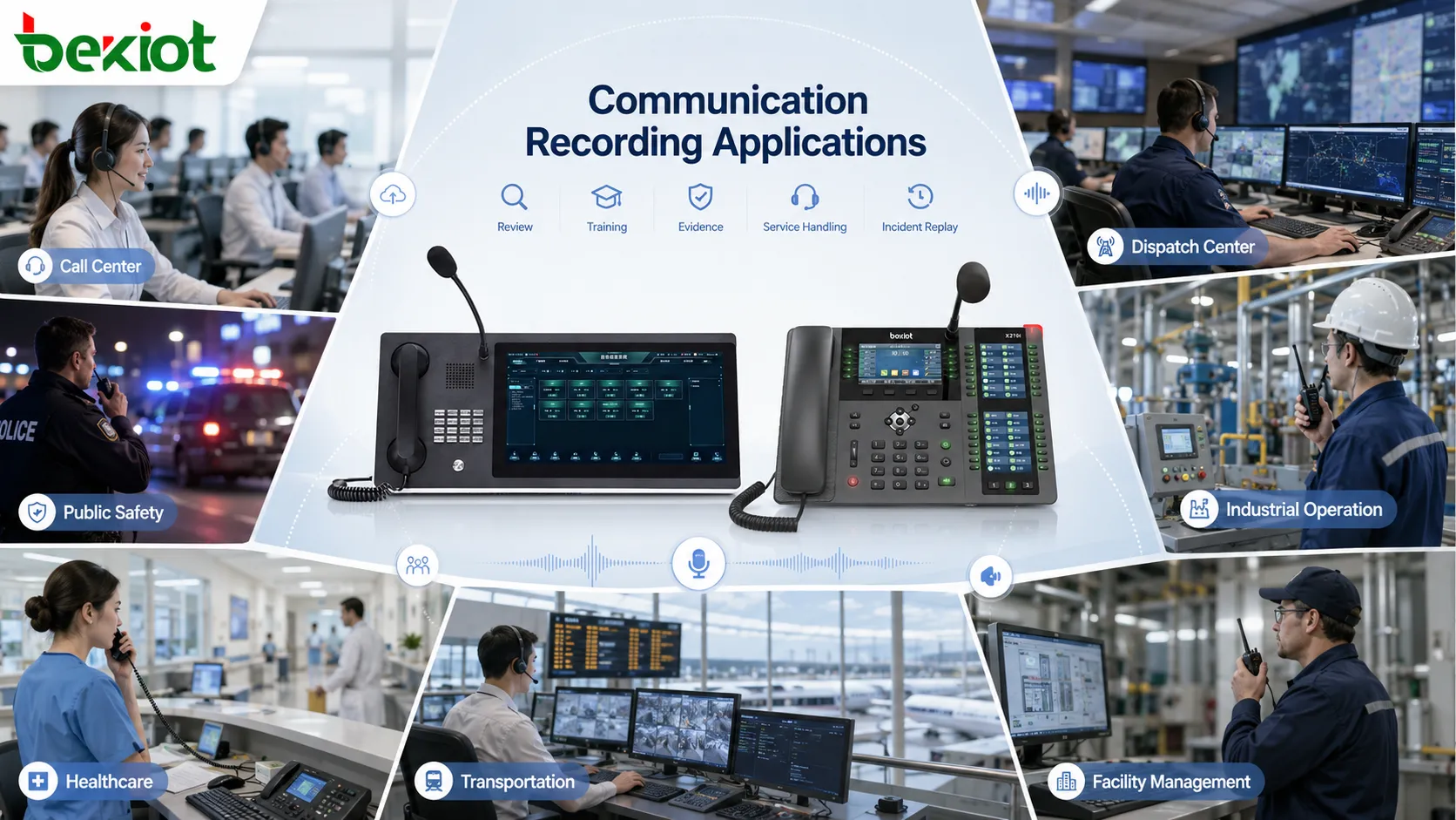 Communication recording application scenarios for call center dispatch center public safety industrial operation healthcare transportation and facility management