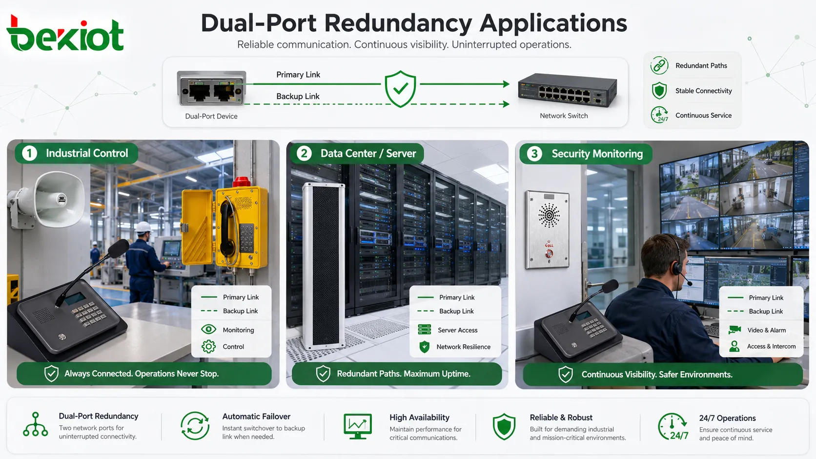 Dual-port redundancy applications in industrial control communication platform data center server and security monitoring system