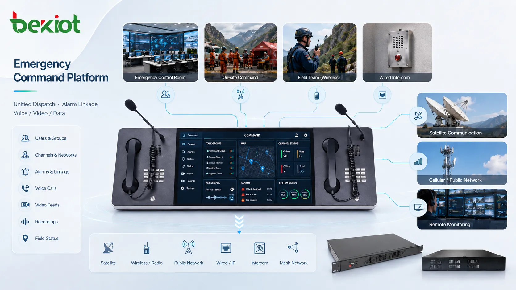 Integrated emergency communication command platform combining satellite, wireless, and wired communication resources