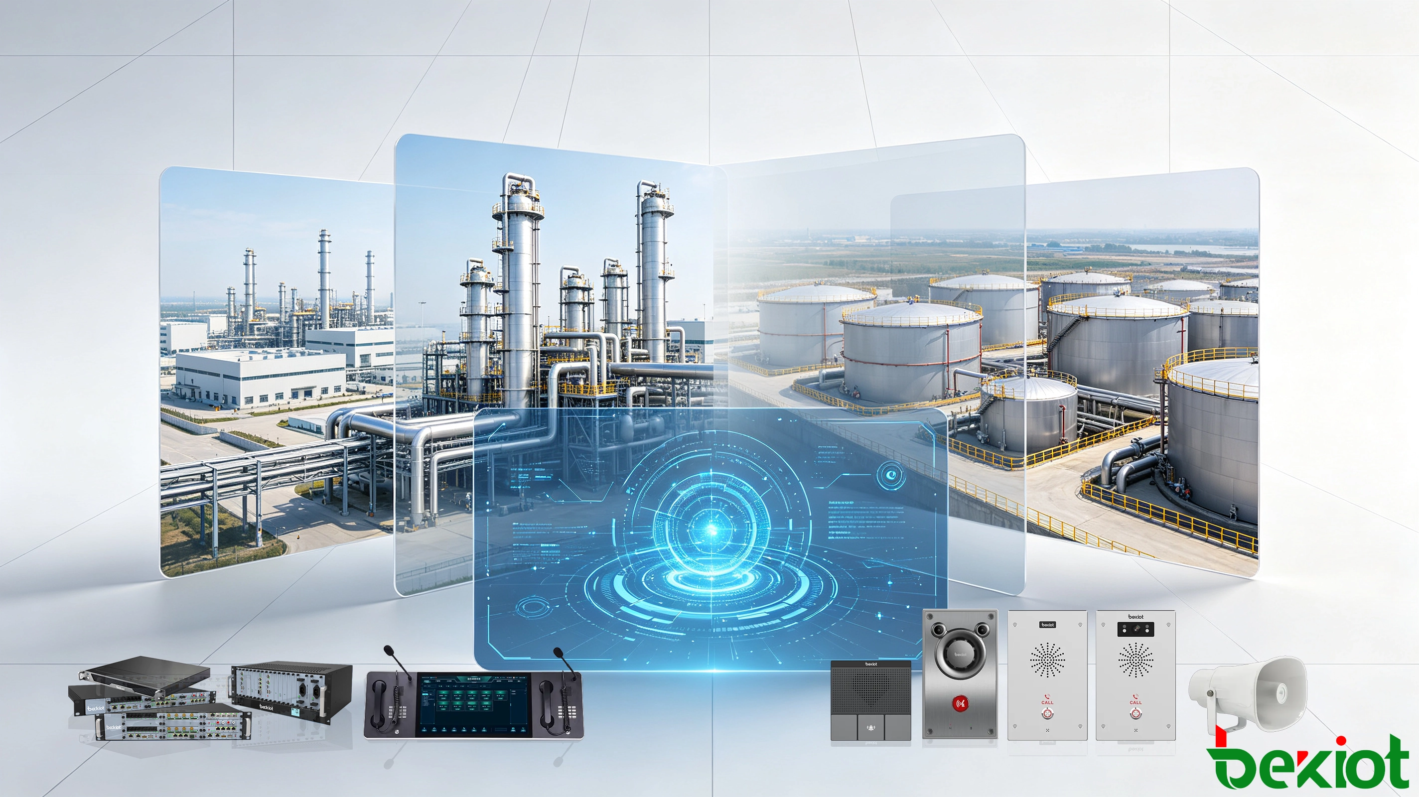 Becke Telcom petrochemical PAGA integrated with fire alarm, gas detection, SCADA, industrial telephones, SIP intercom, and dispatch systems