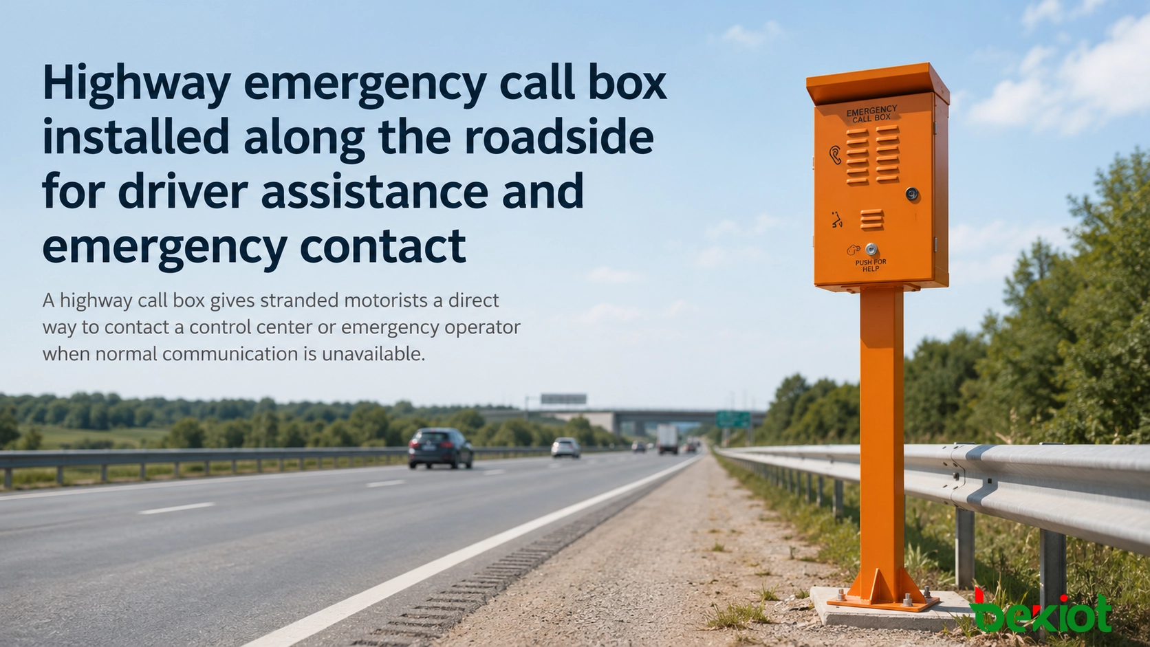 Highway emergency call box installed along the roadside for driver assistance and emergency contact