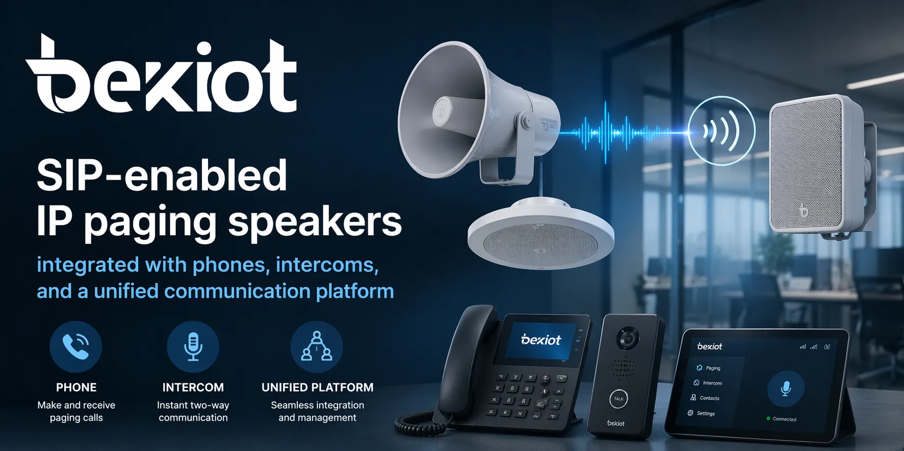 SIP enabled IP paging speakers integrated with phones intercoms and a unified communication platform