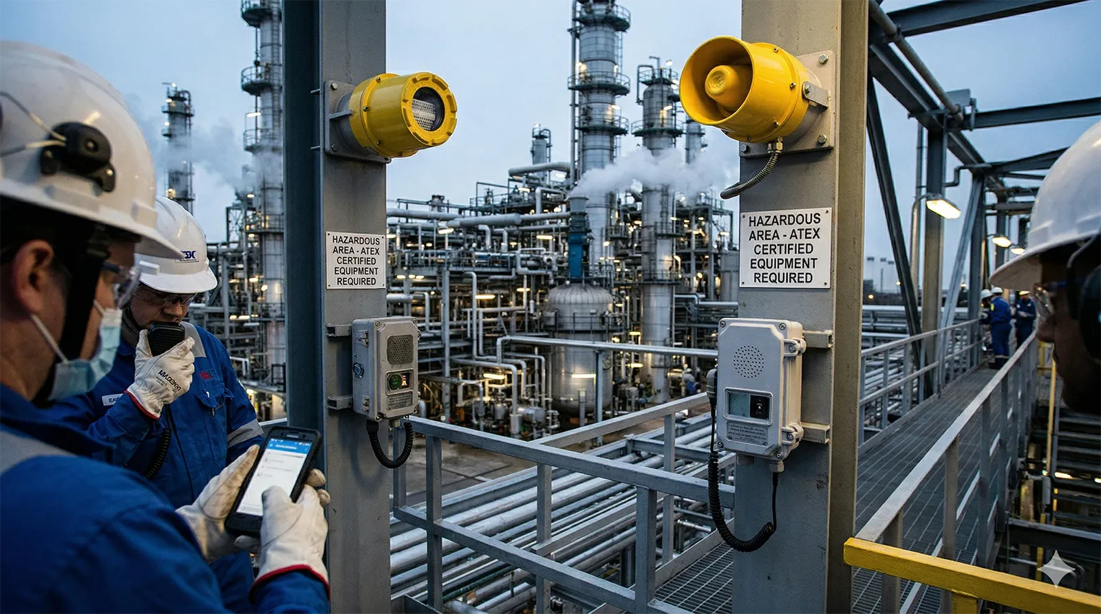 Industrial refinery environment where hazardous-area communication equipment is required