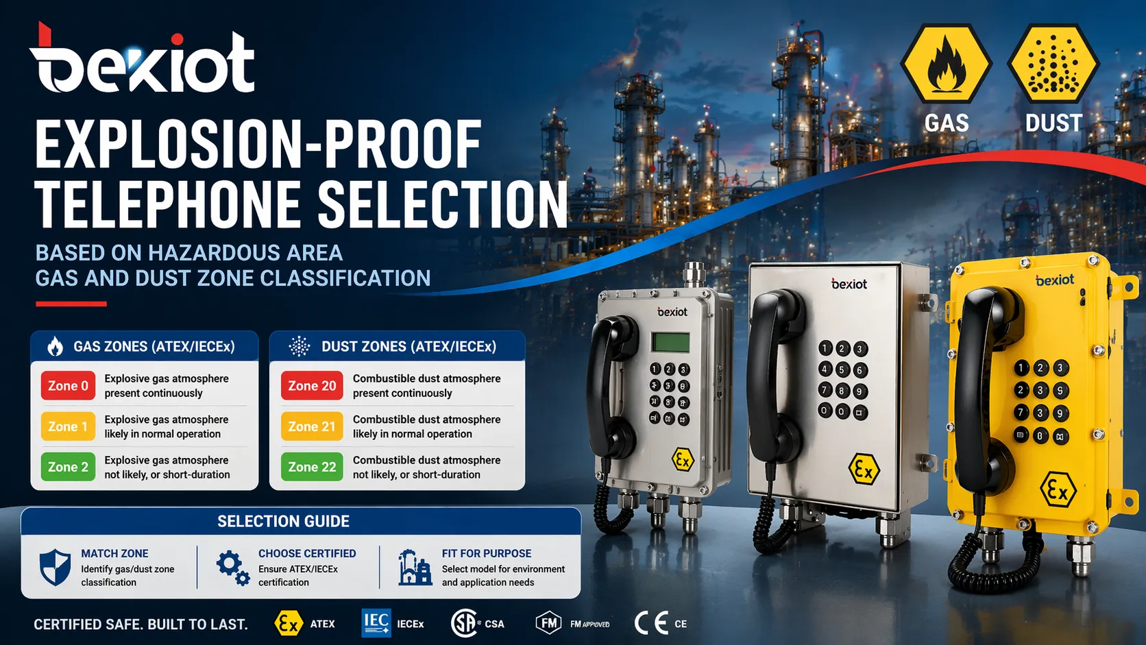 Explosion-proof telephone selection based on hazardous area gas and dust zone classification