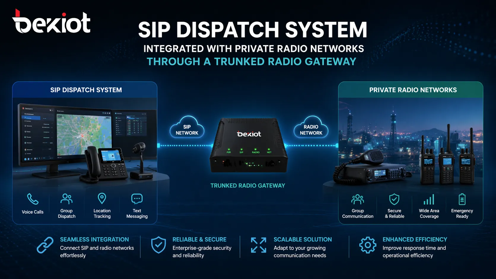 SIP dispatch system integrated with private radio networks through a RoIP gateway