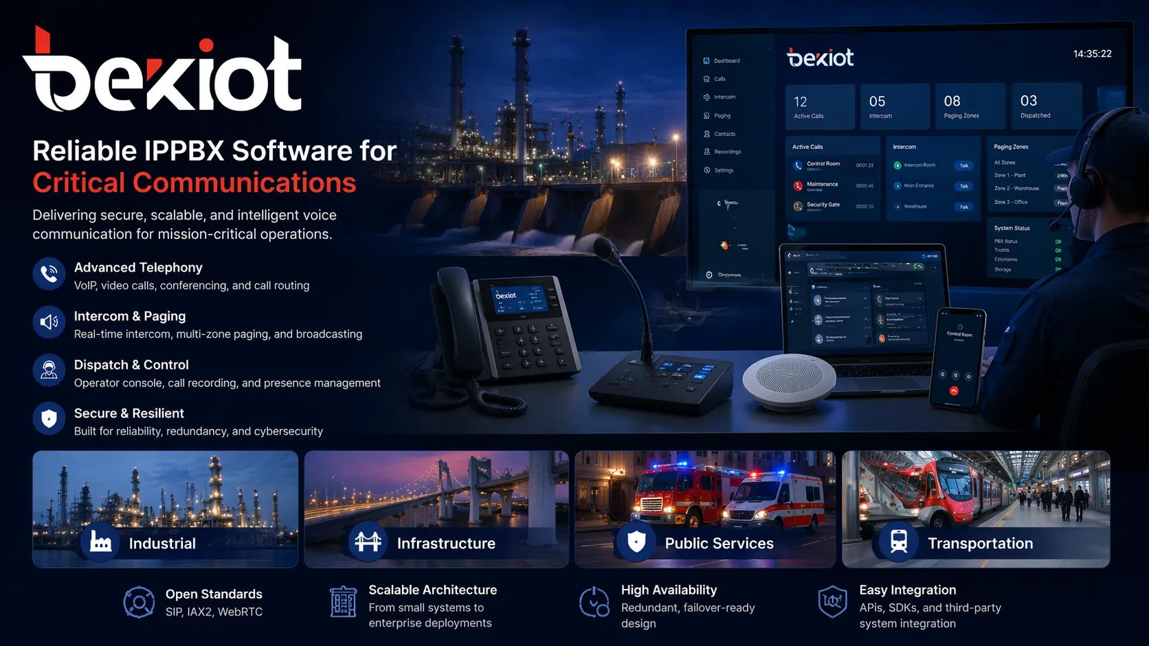 Becke IPPBX software used in industrial infrastructure and public service environments for telephony intercom paging and dispatch