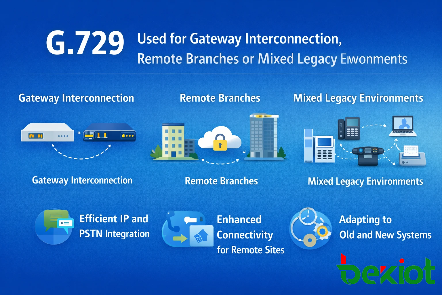 G.729 codec used in SIP gateways, IP PBX systems, session border controllers, and remote office voice applications