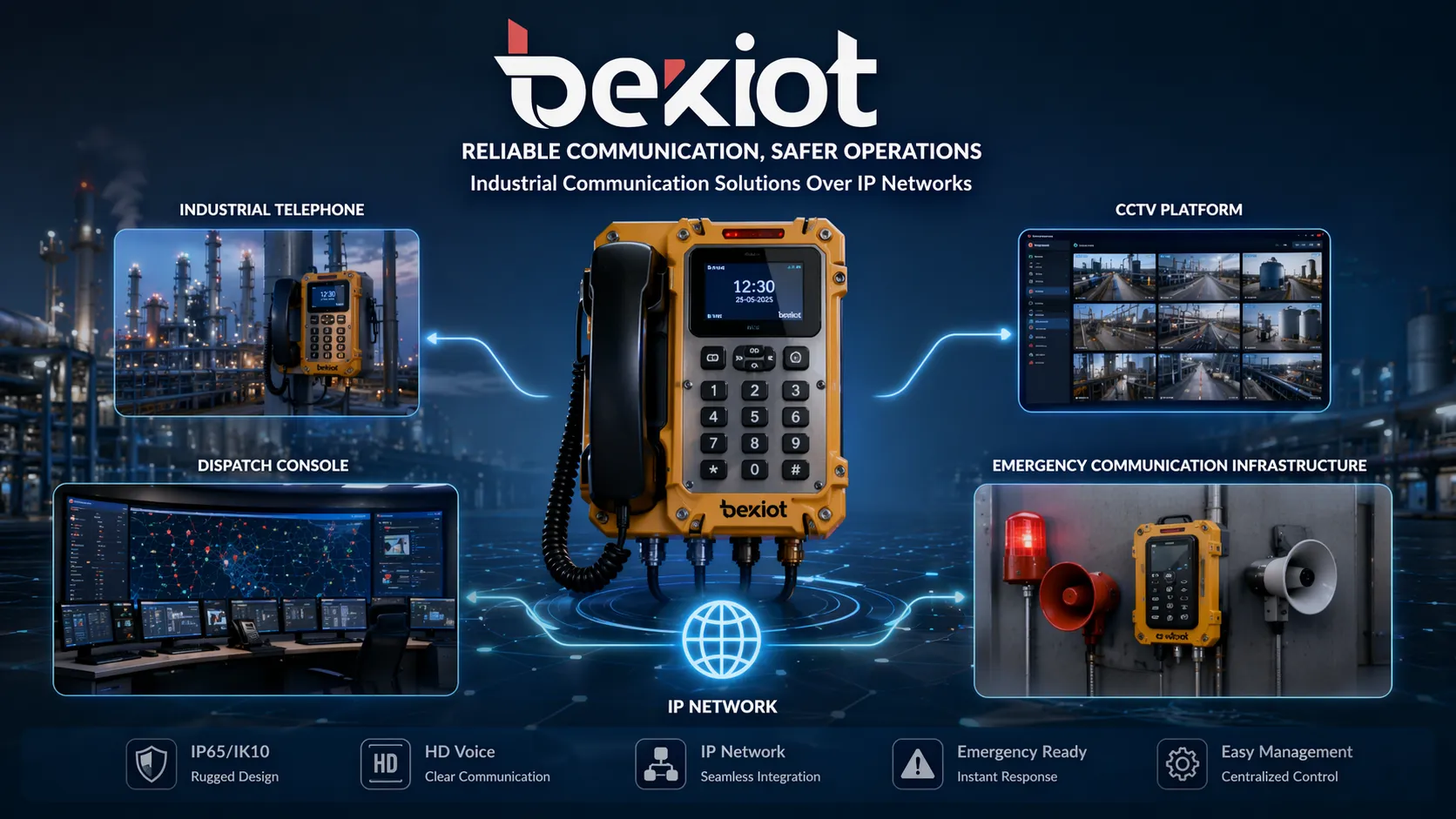 Industrial telephone connected with IP network dispatch console CCTV platform and emergency communication infrastructure