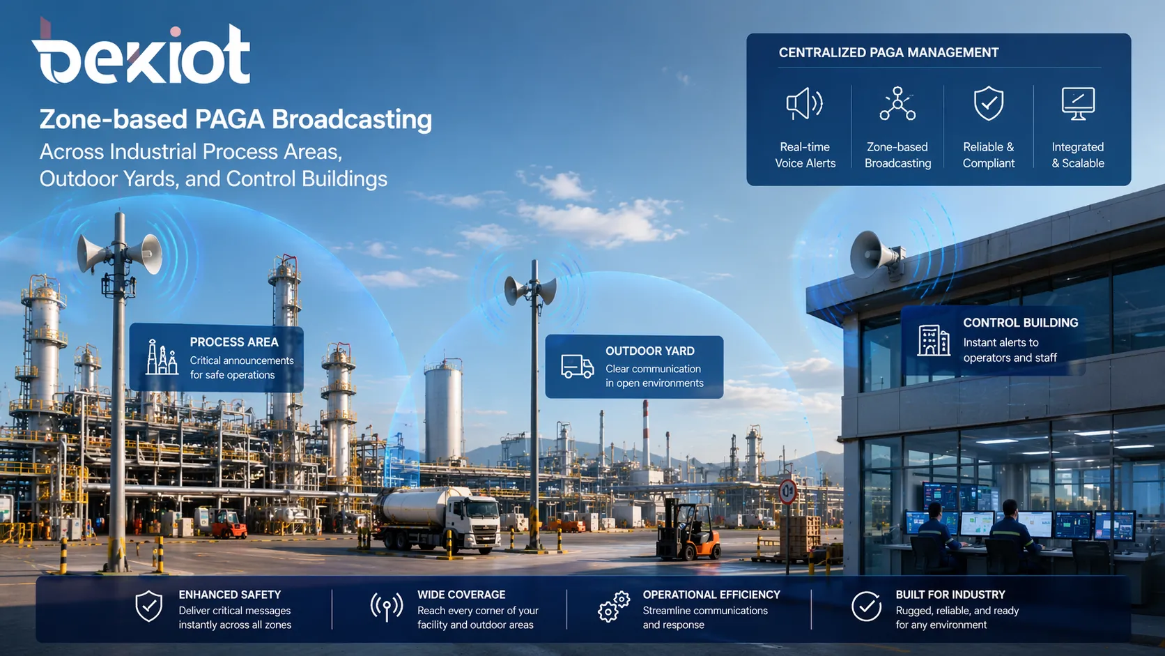 Zone based PAGA broadcasting across industrial process areas outdoor yards and control buildings
