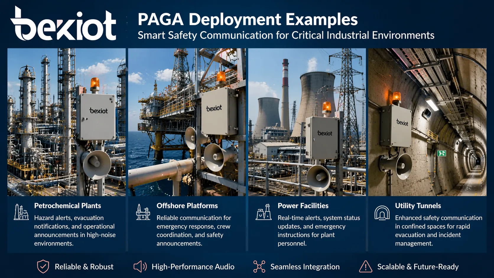PAGA deployment examples in petrochemical plants offshore platforms power facilities and utility tunnels