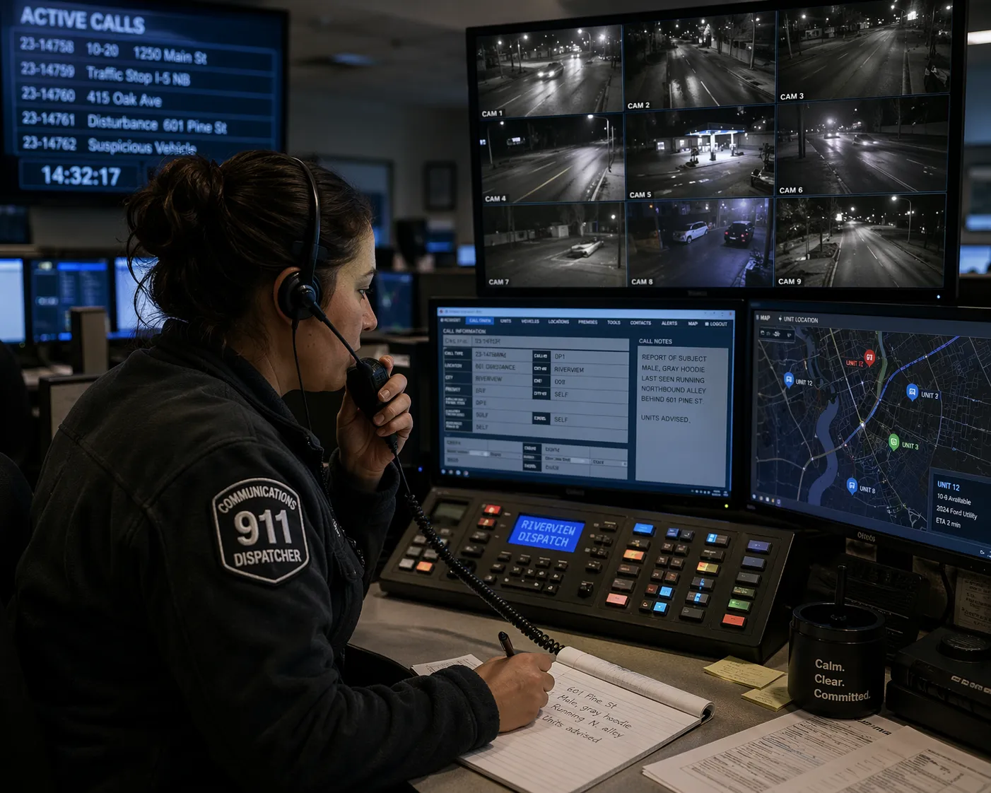 Modern business campus security environment combining surveillance intercom telephony and centralized response management