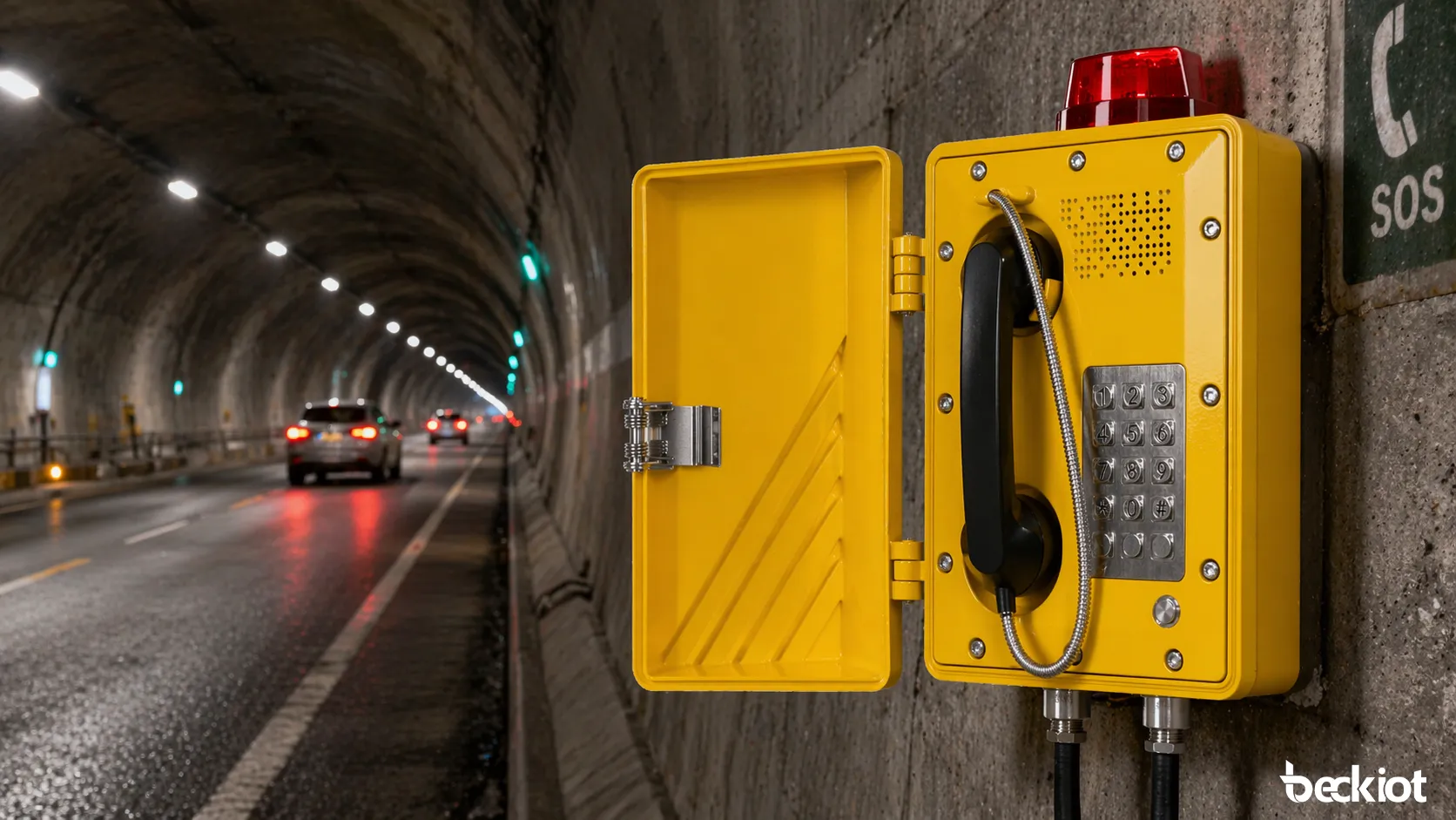 Becke Telcom industrial telephone deployed in a tunnel for emergency and operational communication