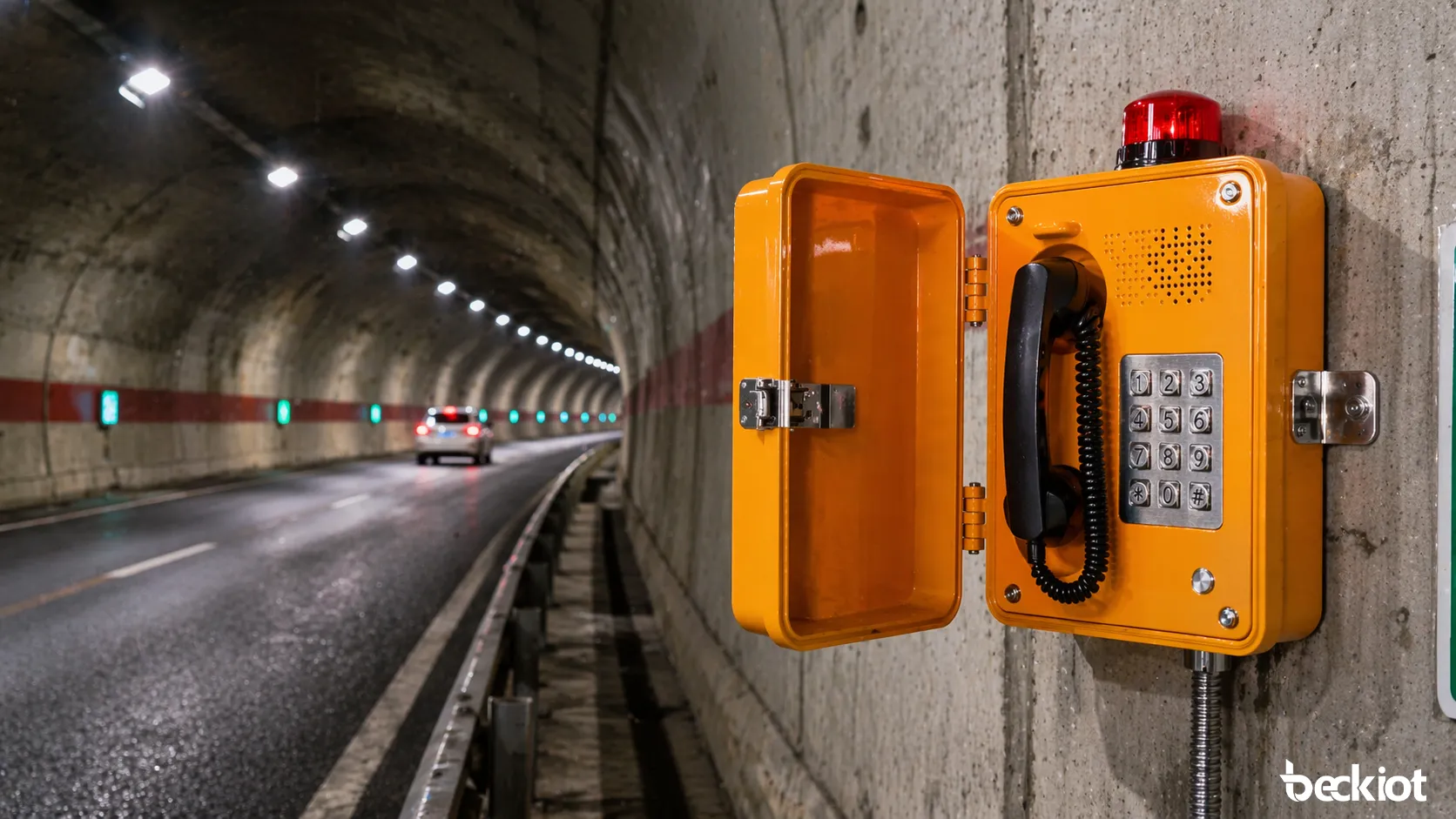 Weatherproof emergency telephone used in tunnel and roadside infrastructure for rapid assistance communication
