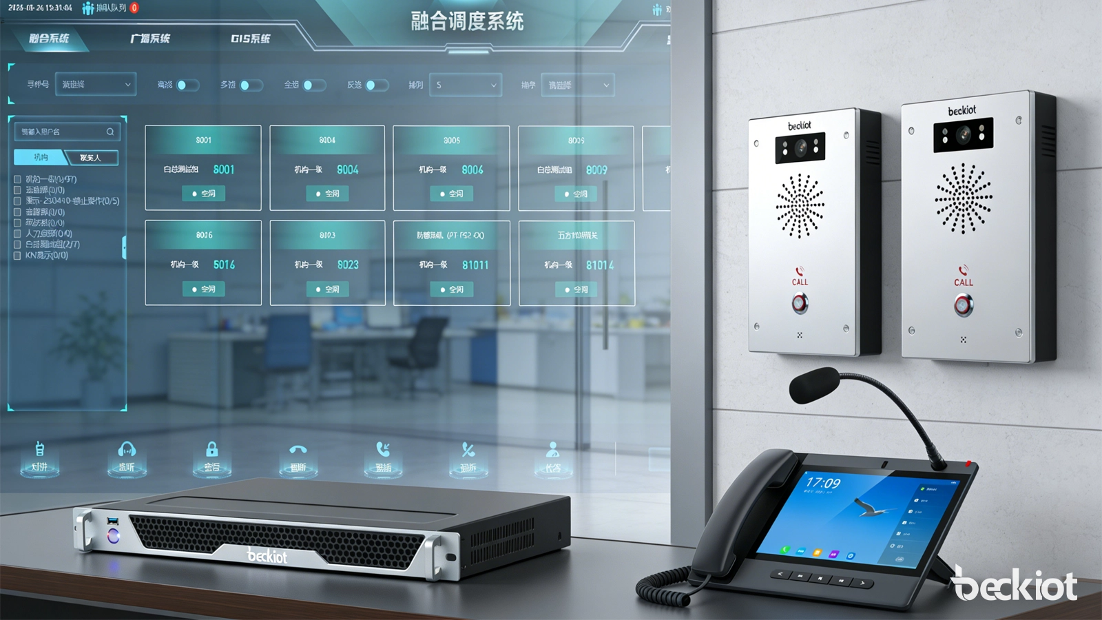 Enterprise IP intercom deployment at building entrances, loading docks, and secure access points with two-way communication and centralized security response