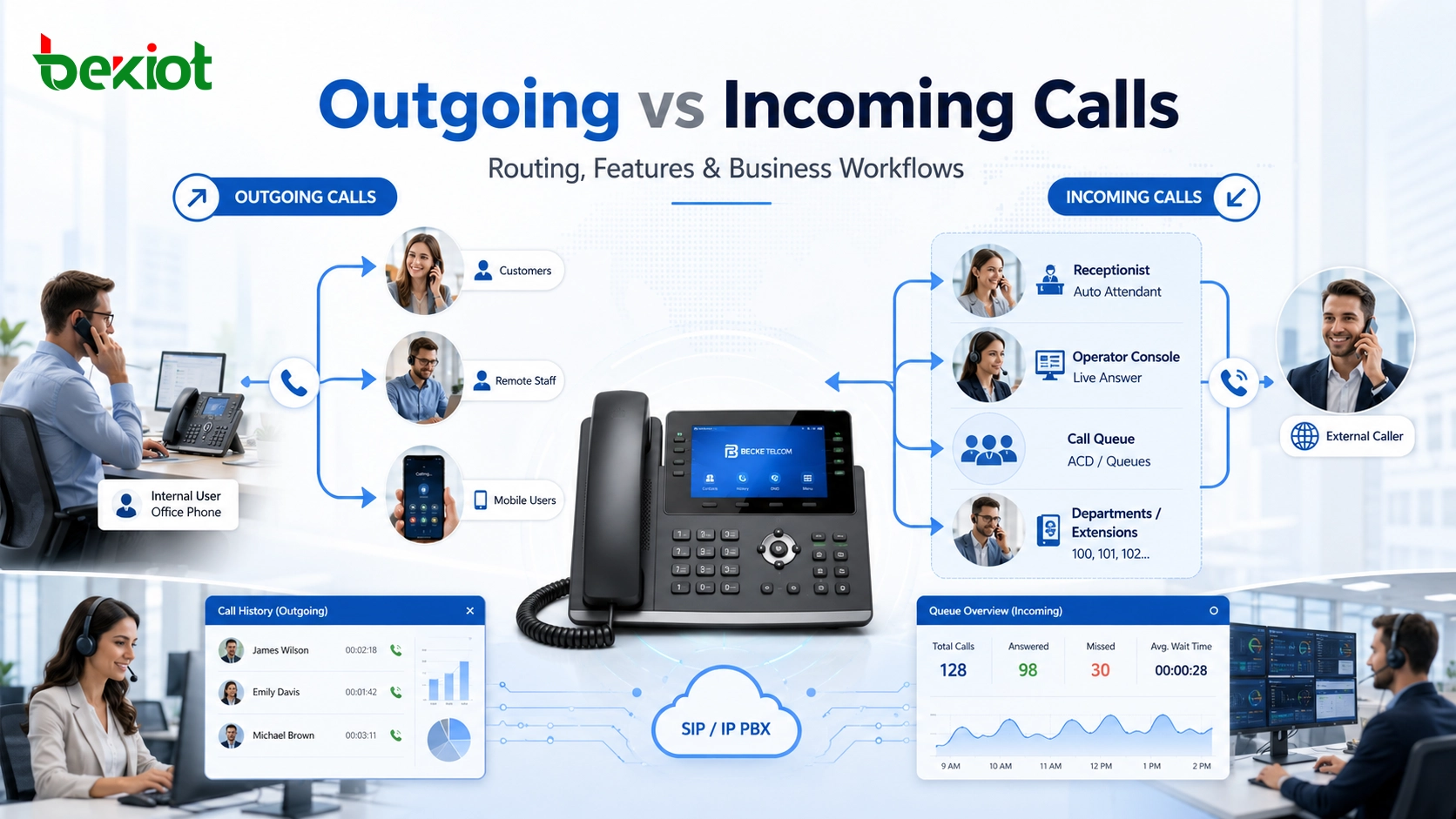 Outgoing and Incoming Calls in Business Communication Systems