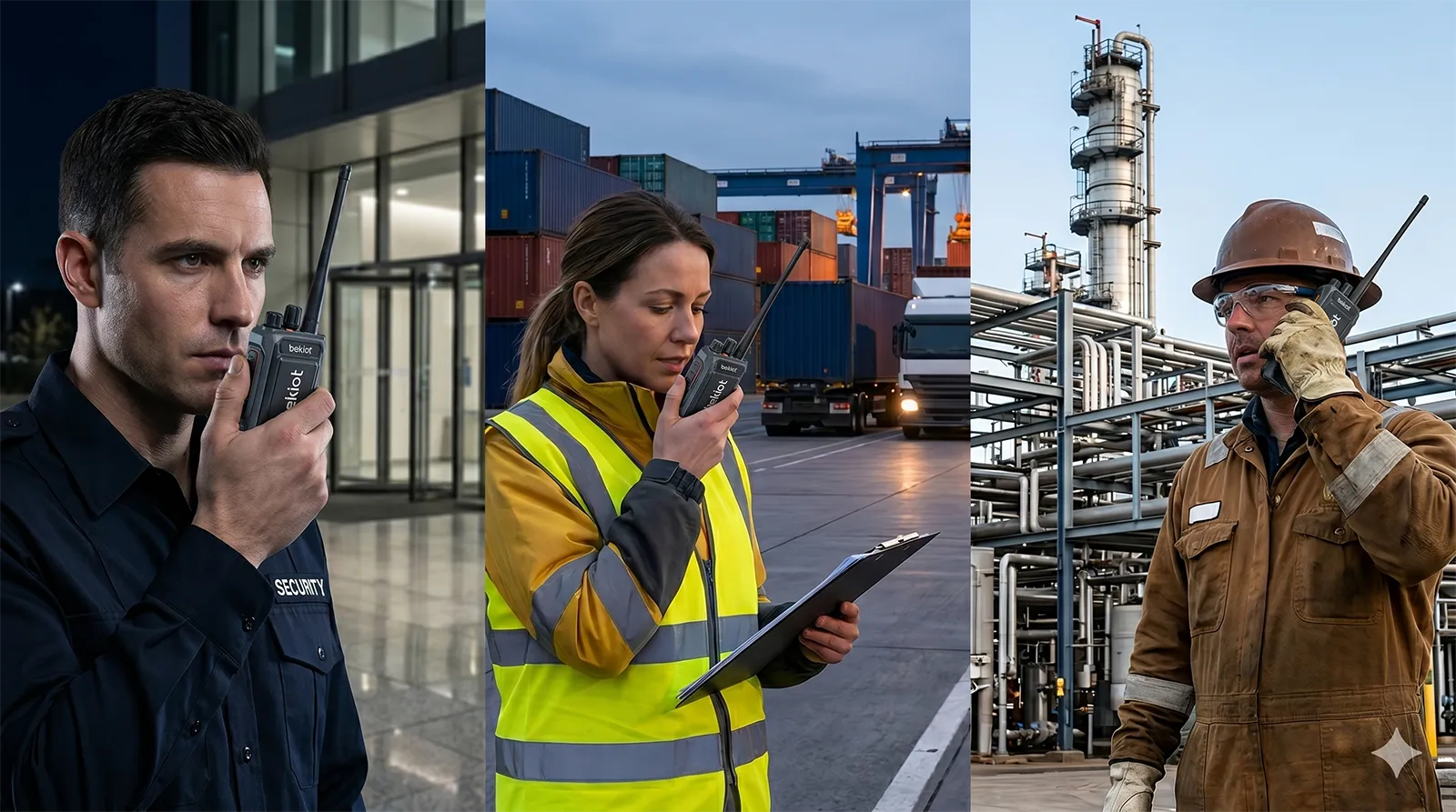 Becke Telcom Push to Talk handheld radios used by field teams in security transport and industrial operations