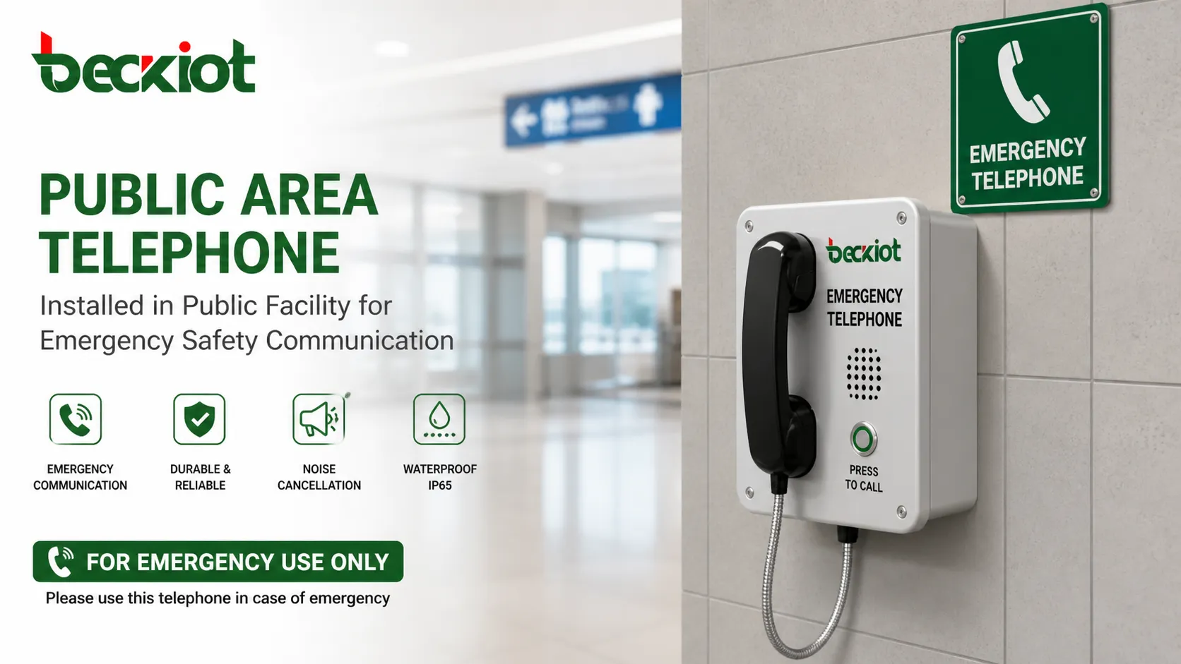 Public area telephone installed in a public facility for emergency safety communication