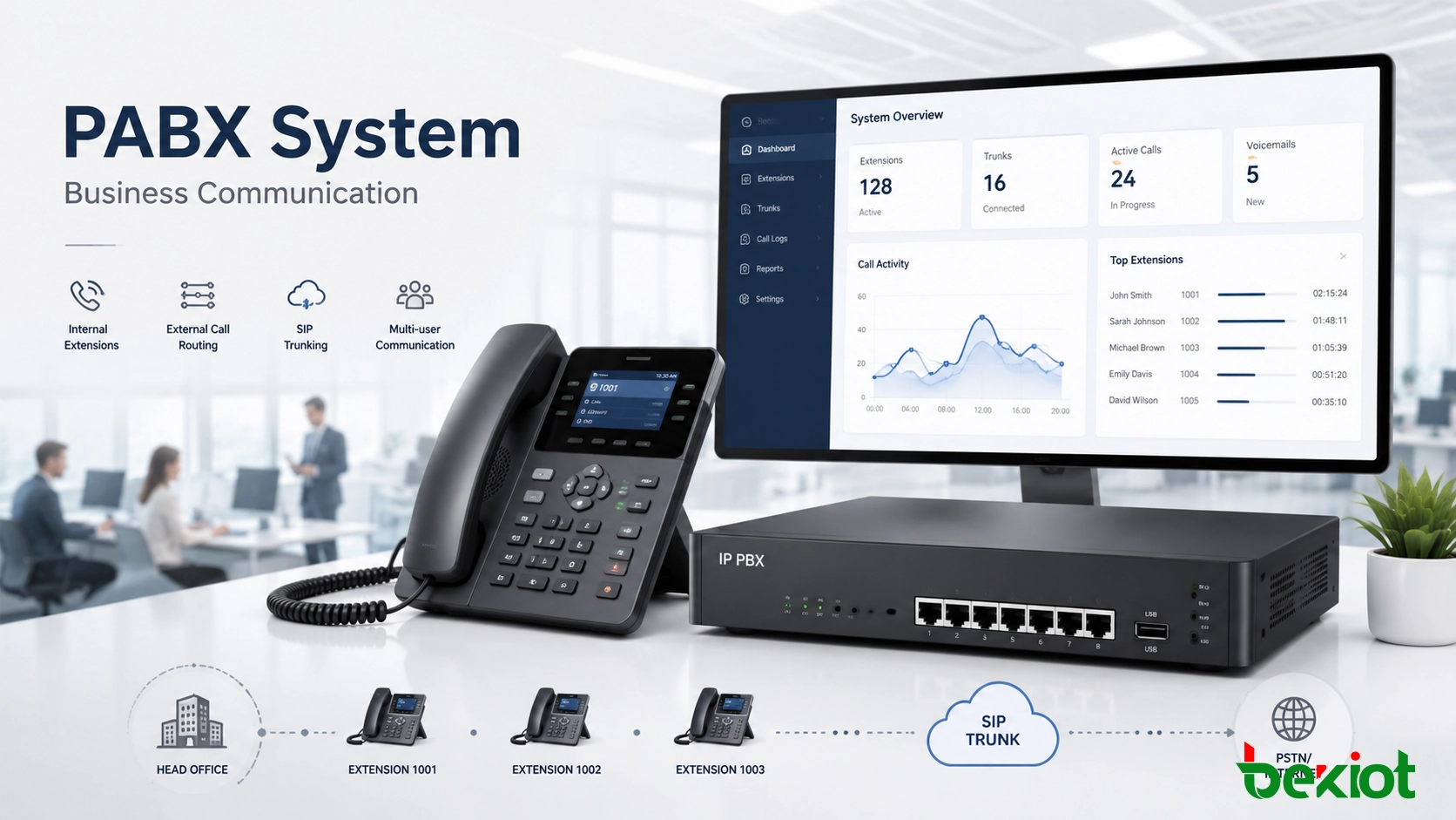 PABX System for Business Telephone Communication, Call Routing, and SIP Integration
