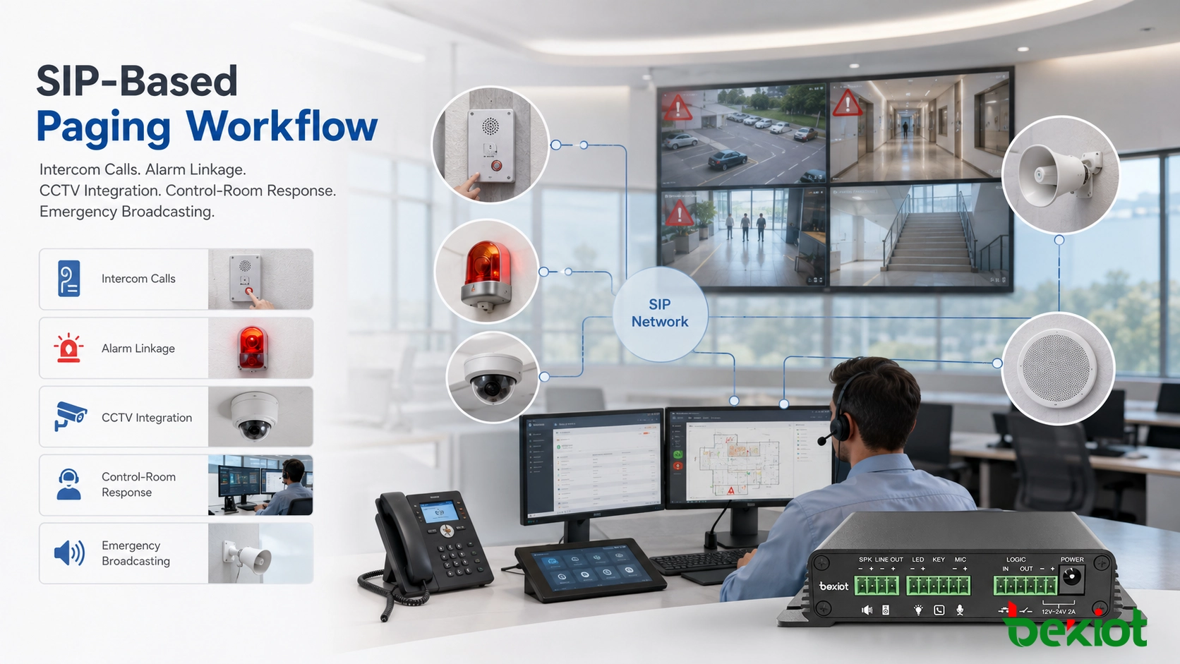 SIP-Based Paging Workflow for Intercom Alarm Linkage and Emergency Broadcast