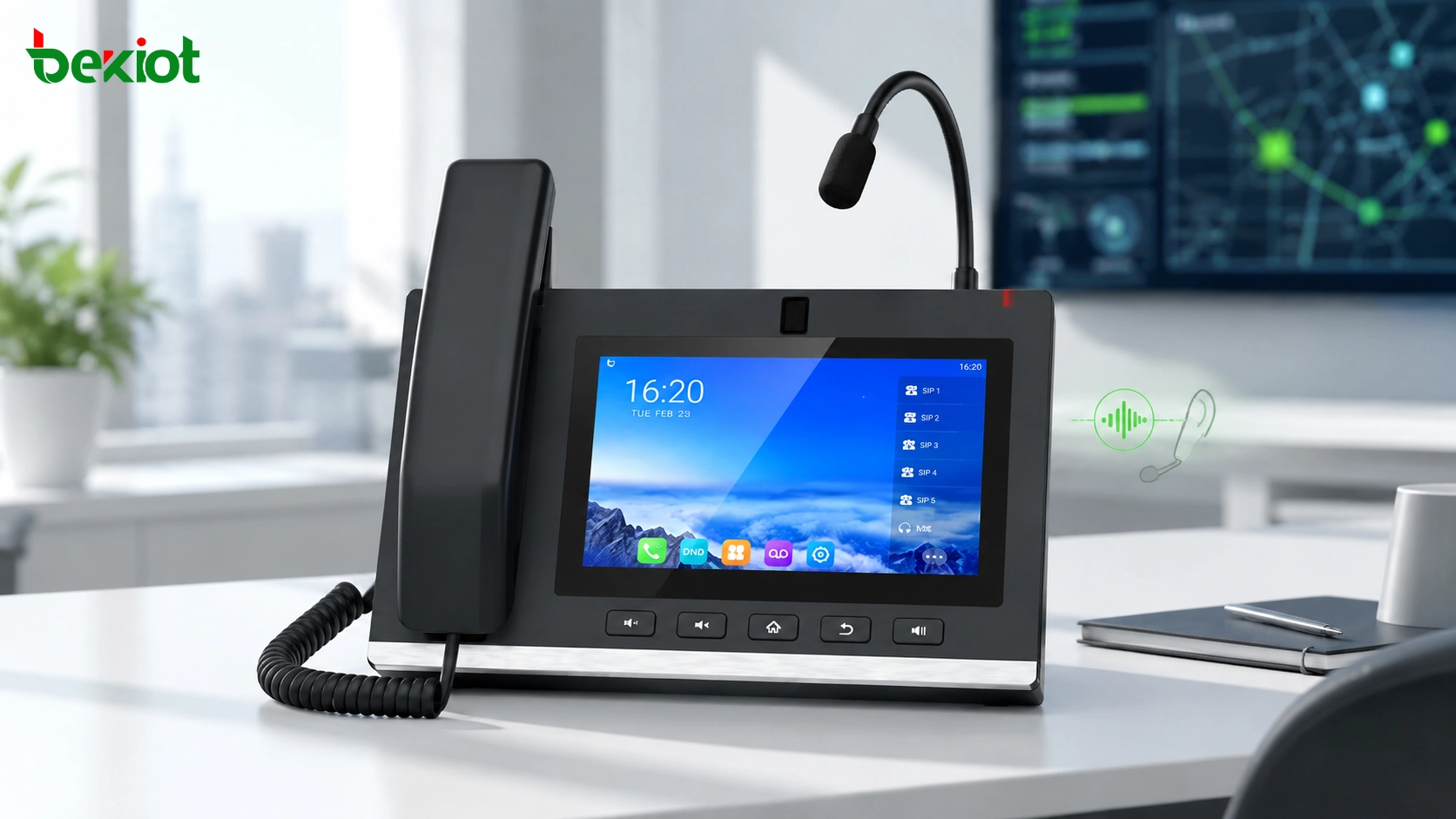 Gooseneck microphone SIP phone used as a desktop dispatch communication terminal