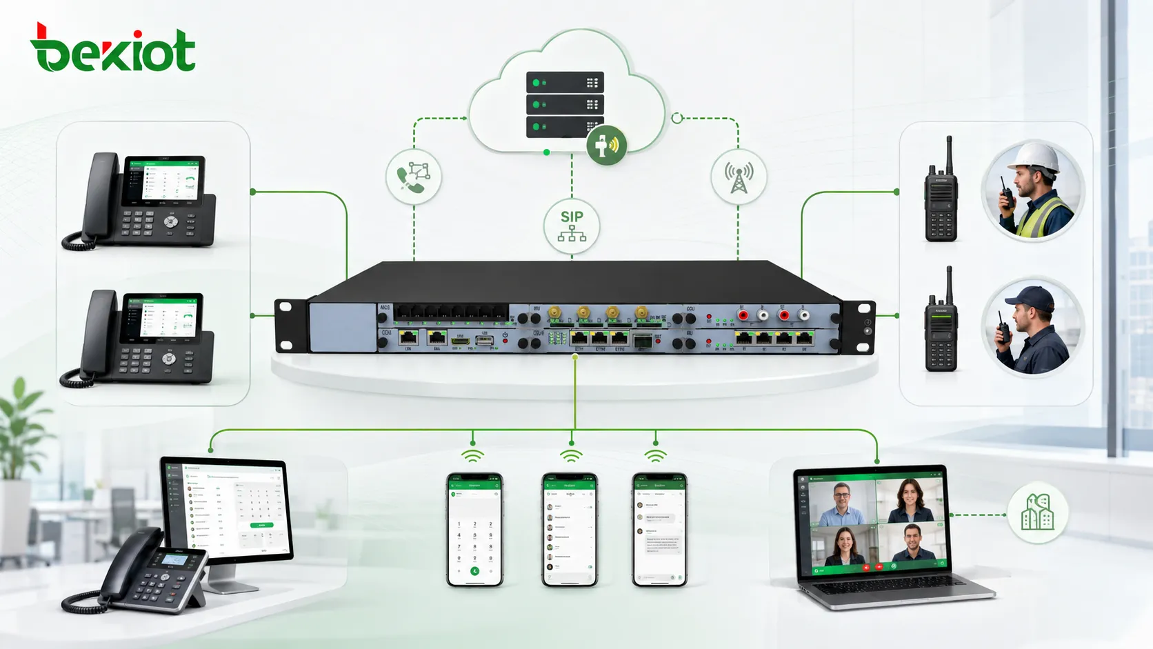Telephone system extended with public network PTT server IPPBX SIP trunk smart terminals wireless intercom and mobile office communication