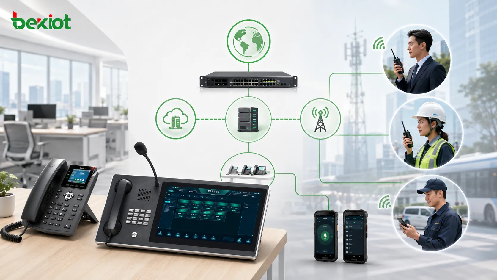 Enterprise phone system extended with wireless push to talk smart terminals SIP trunk IPPBX and public network intercom server