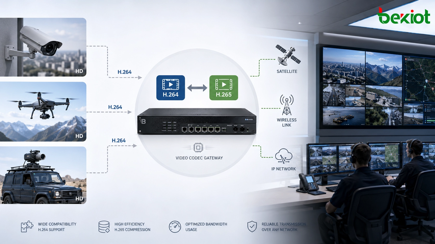 H.264 and H.265 Video Codec Gateway for Efficient Transmission and Compatible Playback