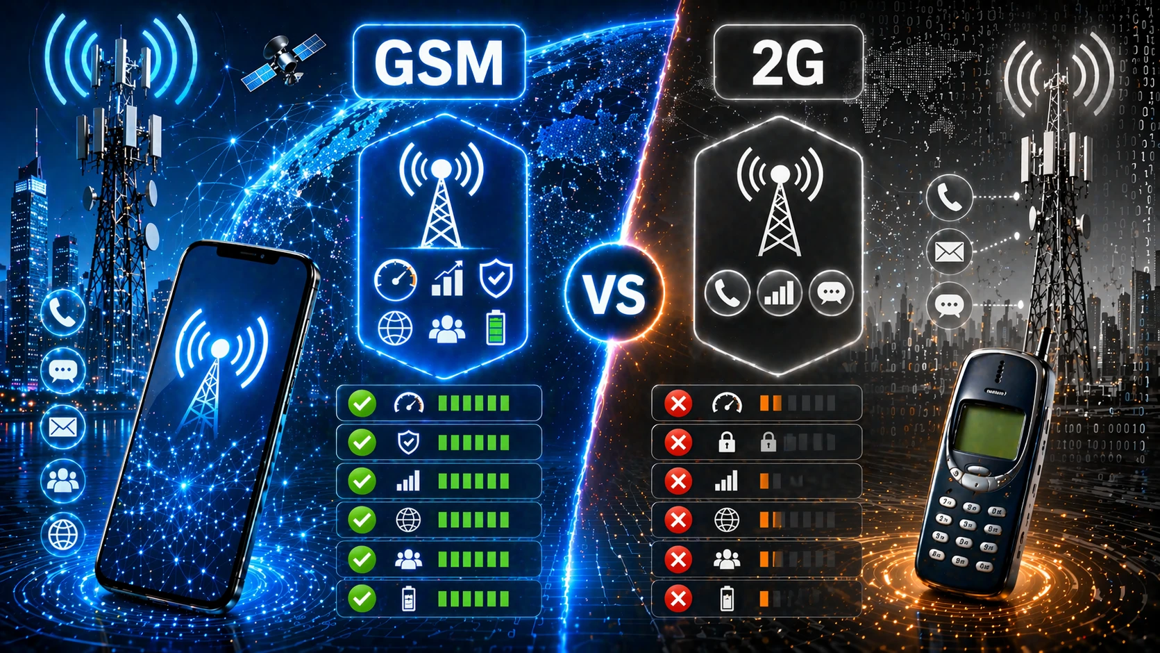 Comparison of GSM 2G network evolution from digital voice and SMS to GPRS packet data and EDGE enhanced data service