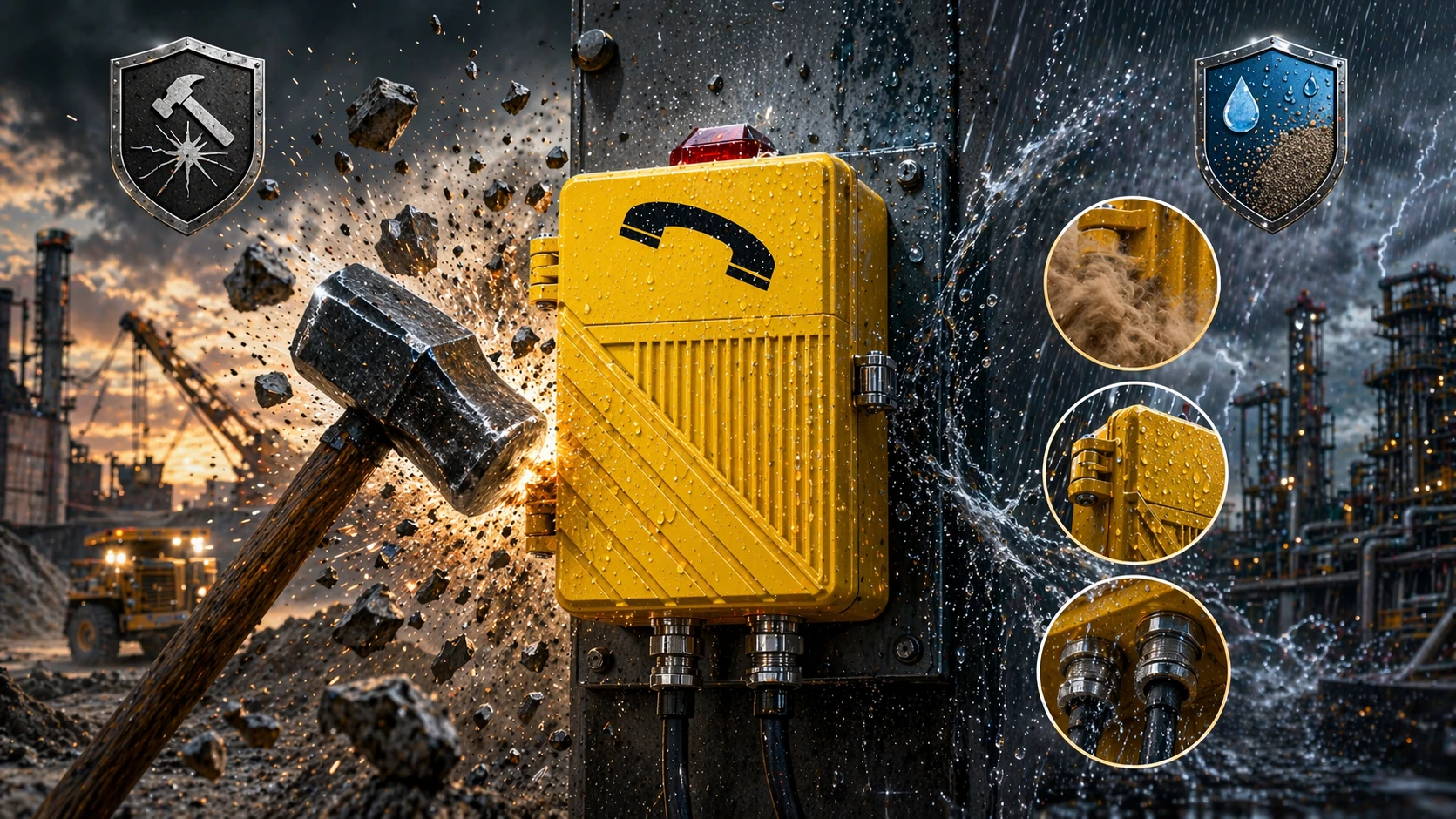 Industrial enclosure and wall-mounted communication equipment designed for IK10 mechanical impact resistance in public and harsh operating environments