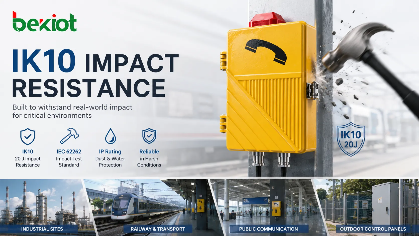 What impact resistance level does IK10 have in industrial and public equipment?