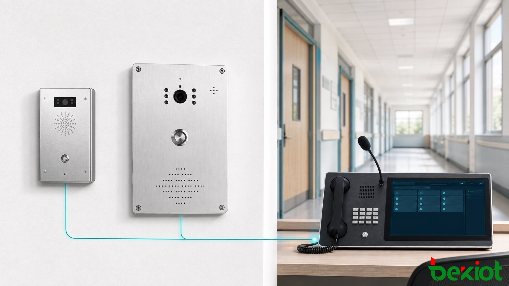 Campus one-touch intercom and anti-bullying help terminal connected to a duty center