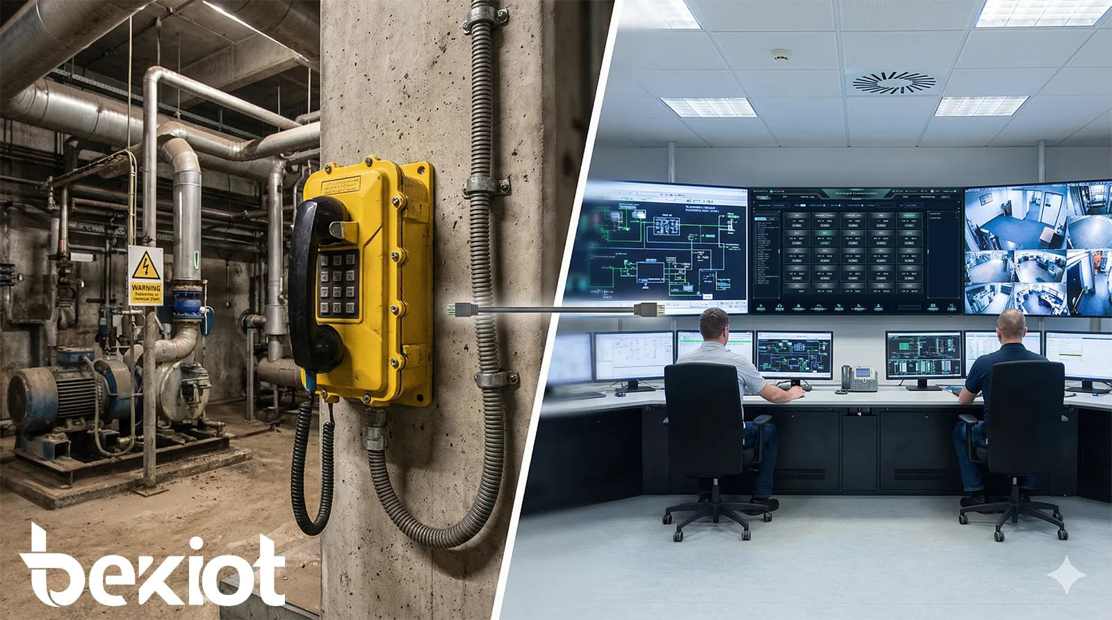 Explosion-proof telephone linked to a central control room in an industrial plant