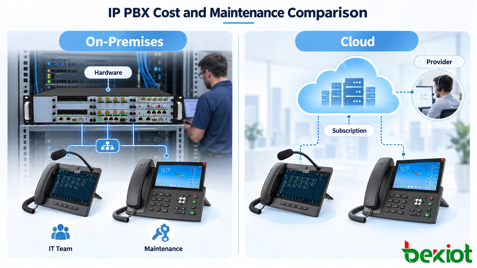 On-Premises and Cloud IP PBX cost and maintenance comparison
