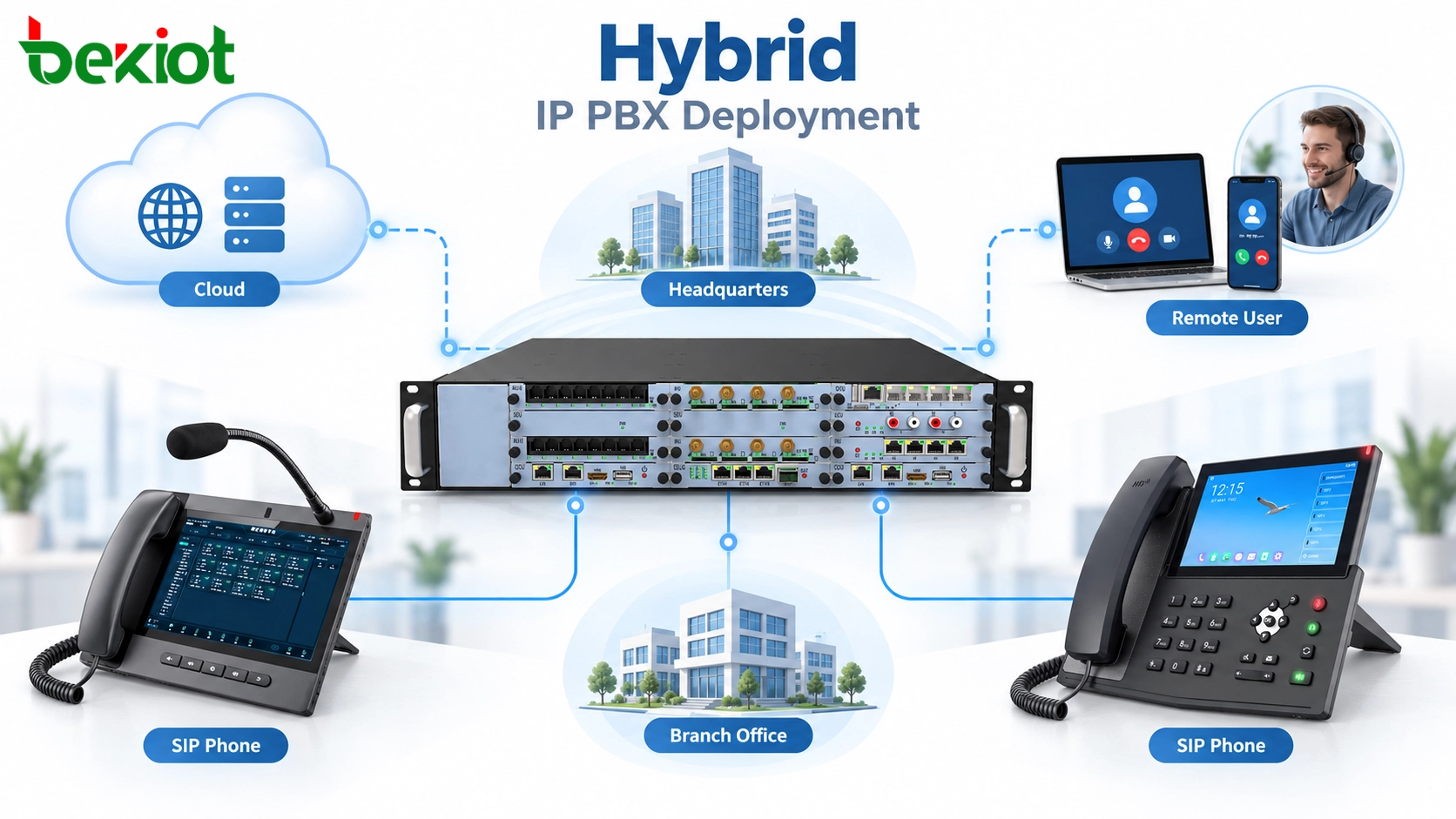 Hybrid IP PBX deployment combining local and cloud communication